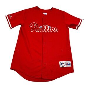 Philadelphia Phillies Jersey Youth XL Red MLB Baseball Mesh Button Majestic